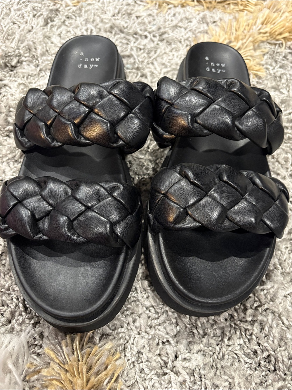 a new day Black Braided Double-Strap Slide Sandals